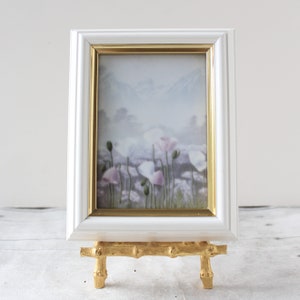 Vintage Porsgrund Wall Tile Jan Carr / Norway Norwegian Scandinavian Framed Porcelain Art Tile / Floral Poppy Mountain Pastel Pink Purple