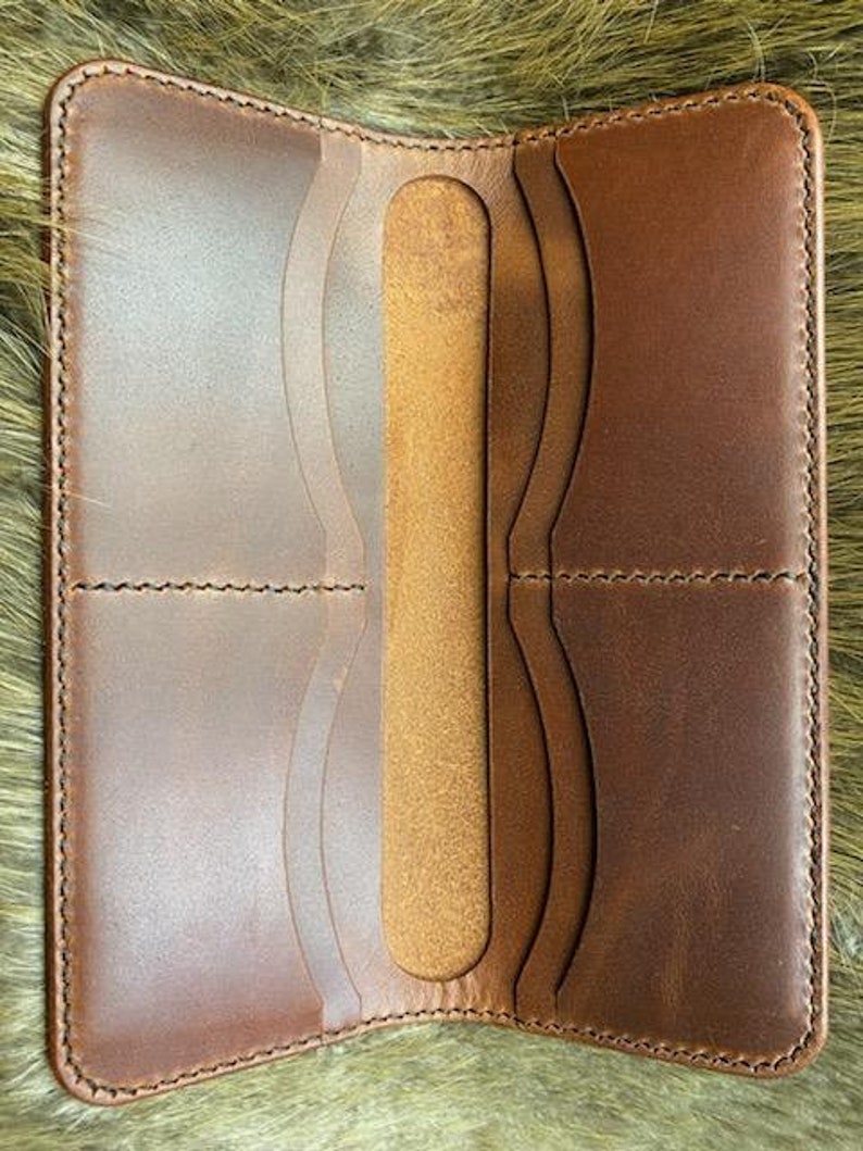 Hand made Genuine leather long wallet Card wallet bifold image 2