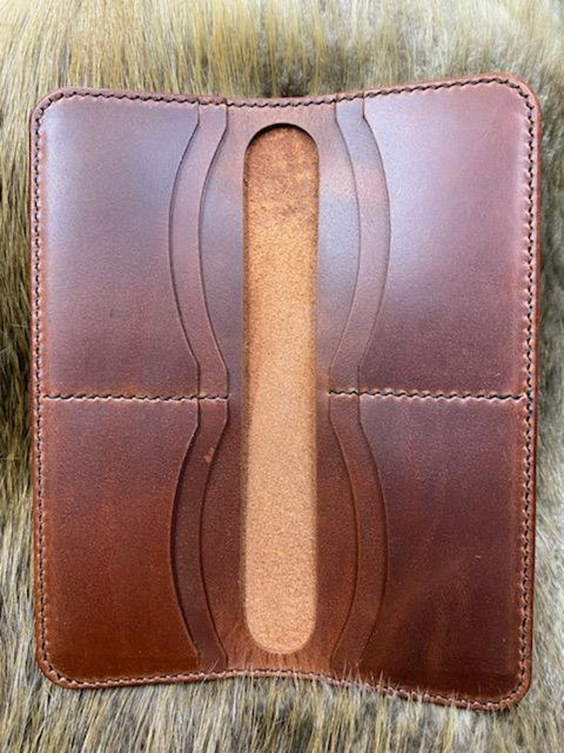 Hand made Genuine leather long wallet Card wallet bifold image 1