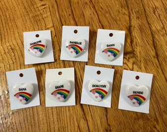Vintage 80s Heart Name Pin: Darlene, Danielle, Dana, Diane, Dorothy, Dawn, Denise