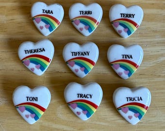 Vintage 80s Heart Name Pin: Rainbow 'T' Initial Brooch
