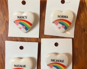 Vintage 80s Heart Name Pin: Nancy, Norma, Natalie, Nichole