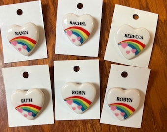 Vintage Heart &#39;R&#39; Name Pins from the 80&#39;s, R Names