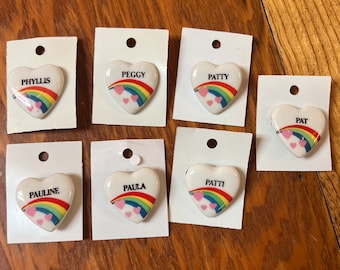 Vintage 80s Heart Name Pin: Rainbow Slide - 'P' Names