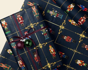 Nutcracker Wrapping Paper - Holiday Gift Wrap - Christmas Gift Wrap - Toy Soldier Pattern - Xmas Present