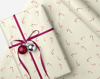 Candy Cane Pattern Wrapping Paper - Cream Holiday Gift Wrap