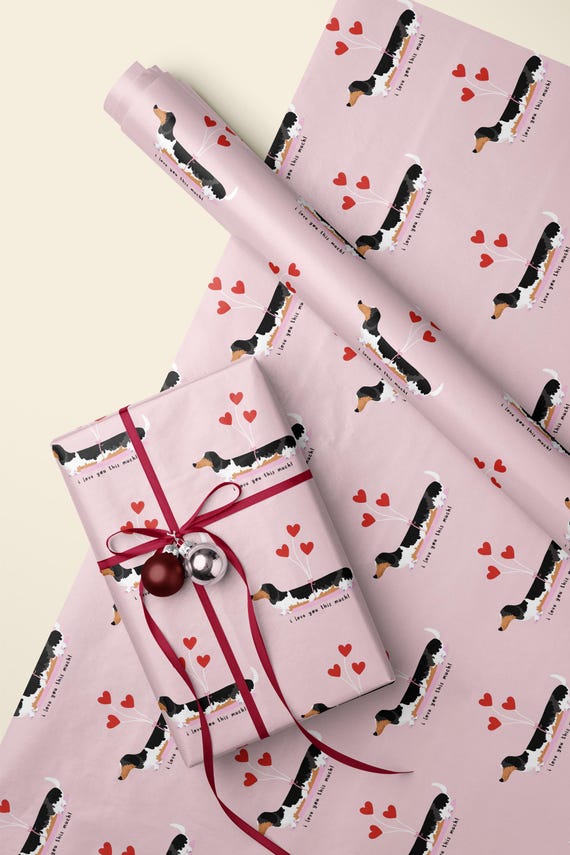 Sausage Dog Wrapping Paper | Dachshund Gift Wrap | Dog Lover Pattern Sheet | Anniversary & Valentine Paper