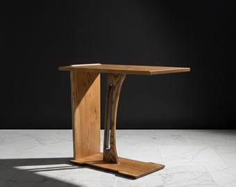 Solid Wood Harp End Table – Hand-Carved Sculptural Side Table, Made in Canada