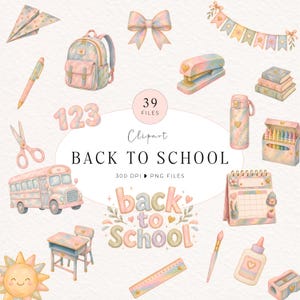 Back to School Clipart, Pastel School PNG, Cute School Supplies Clipart, Teacher Clipart, Kids School PNG, Backpack, School Printable