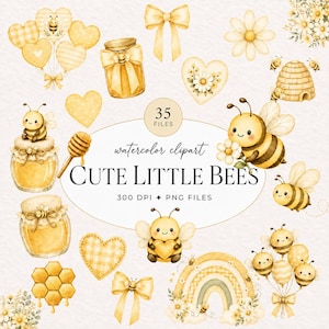 Söt bi Clipart, akvarell bi PNG, honungsbi Clipart Bundle, babyshower Clipart, bi födelsedag PNG, barnkammar Clipart, scrapbooking element