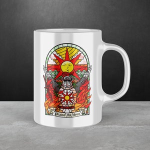 Praise the Sun Solaire Dark Souls Mug - White mug Elden Ring style gifts for gamer boyfriend