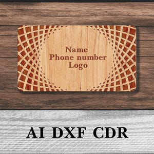 Houten visitekaartje | Visitekaartje | Visitekaartjesontwerp | Sjabloon visitekaartje | Houtgegraveerd bord | Gegraveerde kaart | dxf-bestand | Vectorillustratie