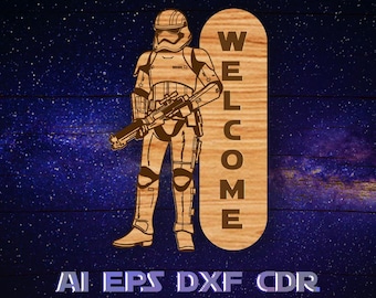Rymdsoldatsskylt. Laserskuren fil. Sci-fi-heminredning | Dörrhängare med galaktisk imperialistisk trooper | Vektor DXF, AI, CDR.