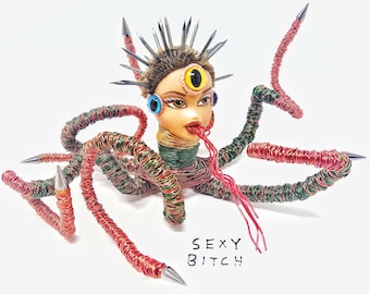 Spiked Tentacle Doll - Bendable Copper Wire Creature - fun, unique, fully poseable! Hand-made out of recycled & repurposed materials.