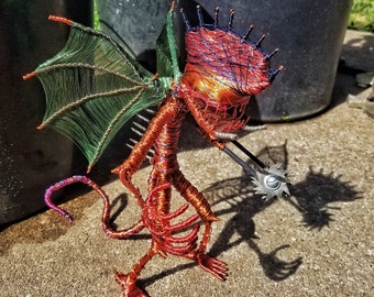 Winged Dragon Monster - Bendable Copper Wire Creature - fun, unique, fully poseable! Hand-made out of recycled & repurposed materials.