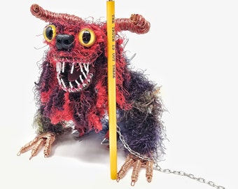 Multicolored Spikey Beast - Bendable Copper Wire Creature - fun, unique, fully poseable! Hand-made out of recycled & repurposed materials