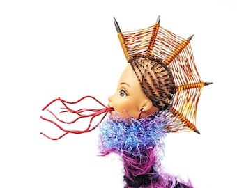 Gold Mohawk Barbie - Bendable Copper Wire Creature - fun, unique, fully poseable! Hand-made out of recycled & repurposed materials.