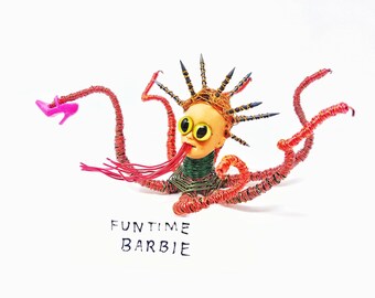 Fun-time Barbie - Bendable Copper Wire Creature - fun, unique, fully poseable! Hand-made out of recycled & repurposed materials.