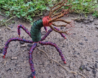 Hexapod Tentacle Monster 3 - Bendable Copper Wire Creature - fun, unique, fully poseable! Hand-made out of recycled & repurposed materials.