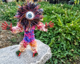 Motley Spiked Cyclops - Bendable Copper Wire Creature - fun, unique, fully poseable! Hand-made out of recycled & repurposed materials.