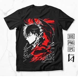 May include: Black t-shirt featuring a white and red graphic design of an anime character in profile. The design includes the word "ABISSE" in red, along with SVG, PNG, and EPS file type icons.