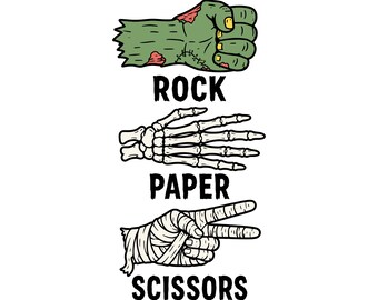 Rock Paper Scissors Skeleton Zombie Funny Halloween SVG PNG EPS