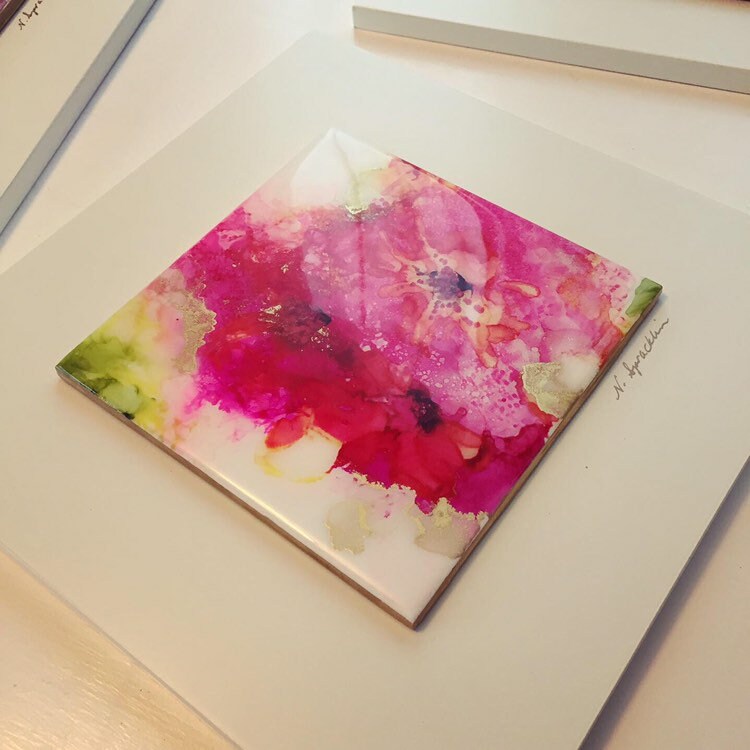 Original 6sq Art Tile Alcohol Ink Painting Fluid Art Etsy Canada