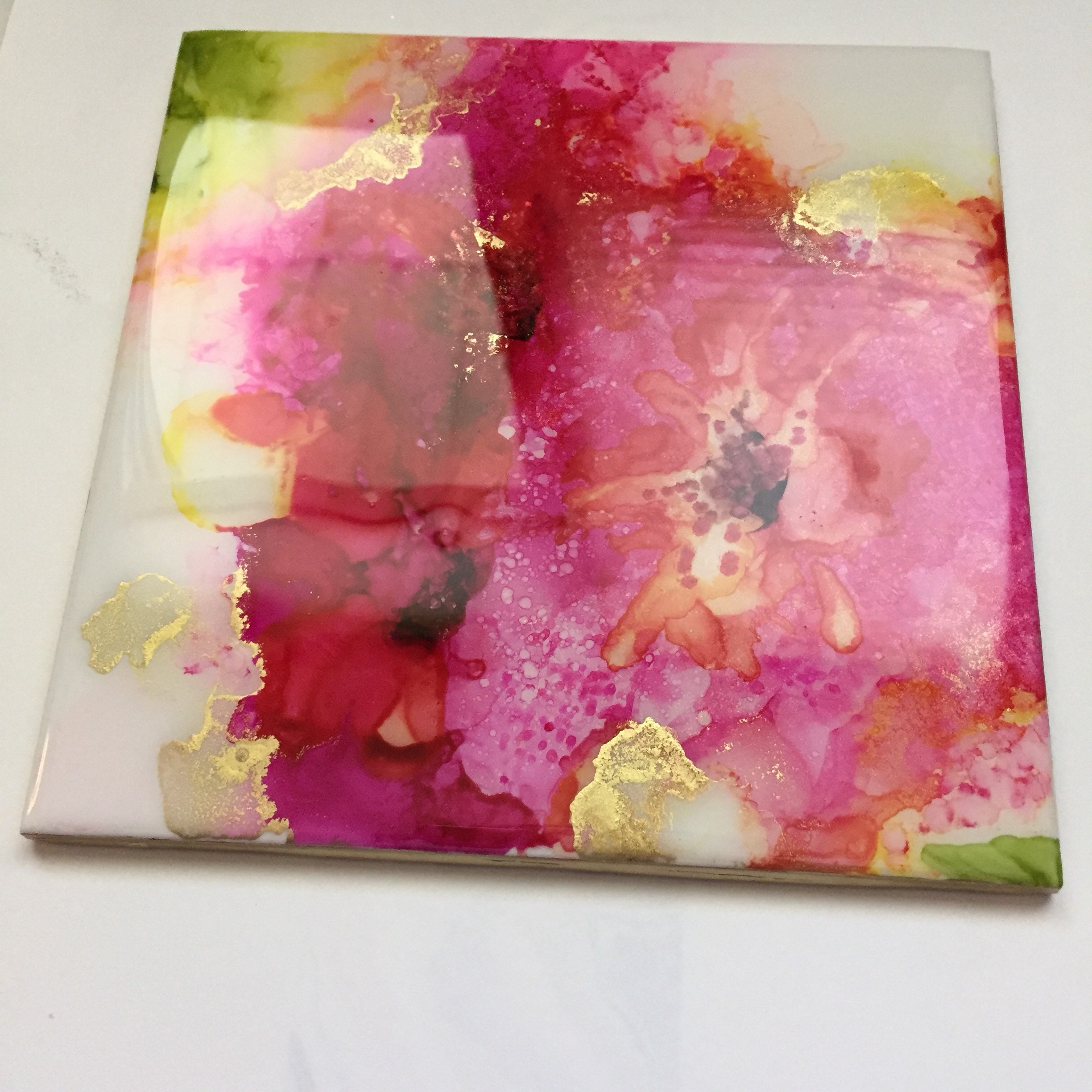 Original 6sq Art Tile Alcohol Ink Painting Fluid Art Etsy Canada