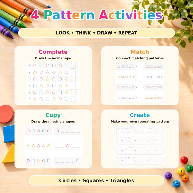 Preschool Pattern Recognition Worksheets, 20 Printable Shape Activities ...