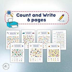 Hoja de trabajo de actividades de contar y escribir, Educación Infantil (Descarga digital)