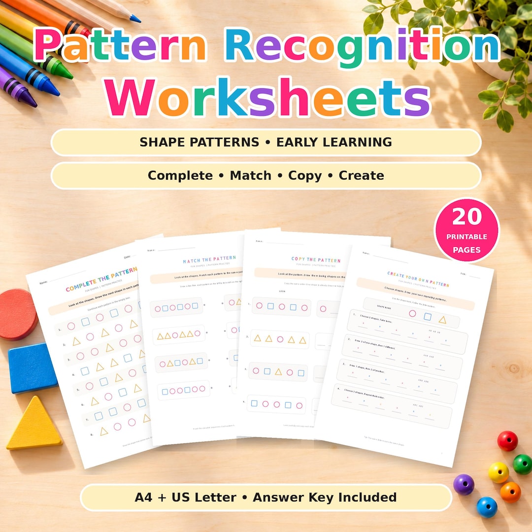 Preschool Pattern Recognition Worksheets, 20 Printable Shape Activities ...