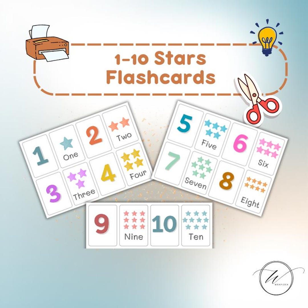 1-10 Stars Flashcards, Kids Educational Prints (digital Download) - Etsy
