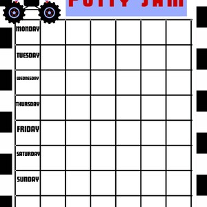 Tabla de entrenamiento para ir al baño con temática de Monster Truck