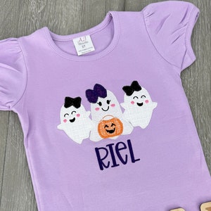Girls Personalized Halloween Shirt, Ghost Embroidered Shirt for Toddler Girls, Girls Halloween Outfit,