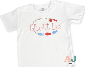 Personalized Kids Fishing Shirt, Embroidered Name Toddler Tee
