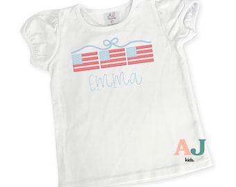 Personalized 4th of July Embroidered Toddler Shirt, American Flag