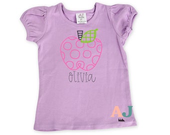 Girls Personalized Embroidered Apple Shirt, Back to School