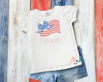 Embroidered Kids 4th of July Shirt, Personalized Flag Tee