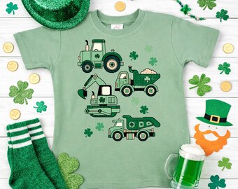 Boys St. Patrick's Construction Trucks | Toddler Excavator Construction Shamrock Tee