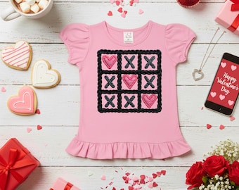 Girls Valentine's Day Tee | Heart Tic Tac Toe Toddler Shirt