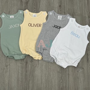 Baby Bubble Romper - Custom Embroidered Name Bubble Romper - Personalized Name Summer Bubble, Toddler Bubble, Earth Tones, Neutral Colors