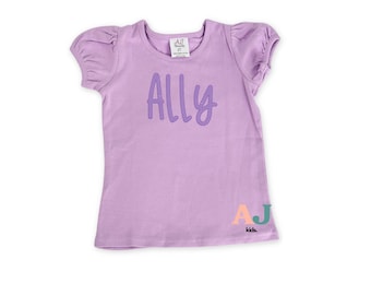 Personalized Embroidered Girls Name Shirt, Custom Kids Tee