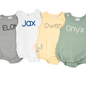 Custom Embroidered Name Bubble Romper - Personalized Name Summer Bubble, Toddler Bubble, Earth Tones, Neutral Colors