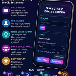 Guess Who Bible Game Android | Mobile Bible Trivia Game | Old Testament Guessing Game | Christian Group Game | Church Activities