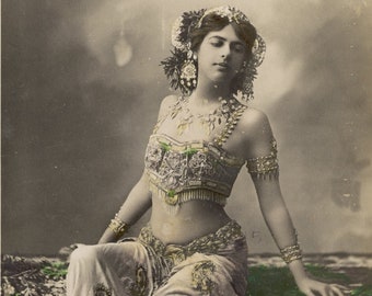 Exotic Dancing BELLY DANCER Vintage Photo Reprint Mata Hari