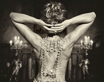 Beautiful SEXY Nude BACK With Bling Body Jewelry B&W Photo Reprint