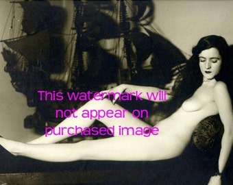 Old Vintage Antique RECLINING French NUDE Photo Reprint ...MATURE