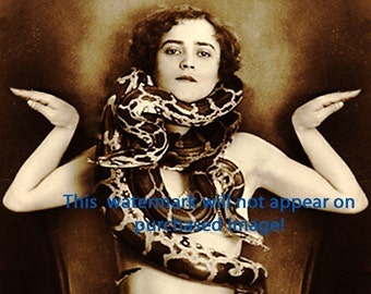 CIRCUS SNAKE CHARMER Vintage Photo Reprint