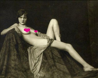 RECLINING French NUDE Vintage Photo Reprint ...MATURE