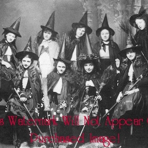 Old Vintage Antique1800s  WITCHES HALOWEEN GATHERING Photo Reprint